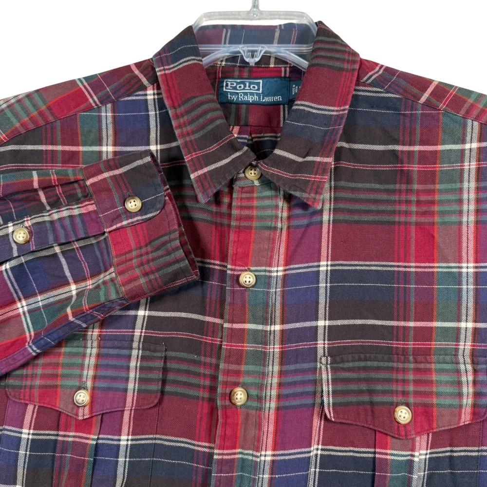 Polo Ralph Lauren Button Down Shirt Mens XL Red Plaid Long Sleeve Pocket Flannel